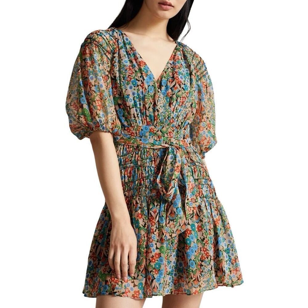 Ted Baker Tiania Smock Panel Wrap Mini Dress Size 2 - Picture 7 of 8